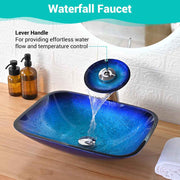 TheLAShop Blue Glass Vessel Sink & Watefall Faucet Set 20x15 in Image