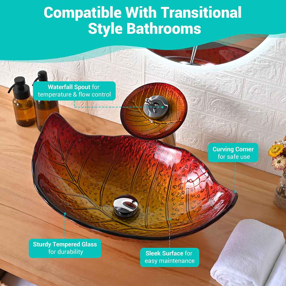 TheLAShop Leaf Sink Bowl & Waterfall Faucet Set 23x14 in