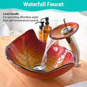 TheLAShop Leaf Sink Bowl & Waterfall Faucet Set 23x14 in Image