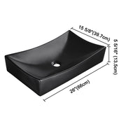 Aquaterior Black Rectangle Vessel Sink with Popup Drain 26x16"