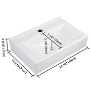 Aquaterior Wall Mount Sink with Drain & Tray Rectanglar 18x12