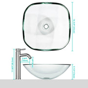 TheLAShop 16 inch Square Glass Vessel Sink Bathroom Vanity Basin