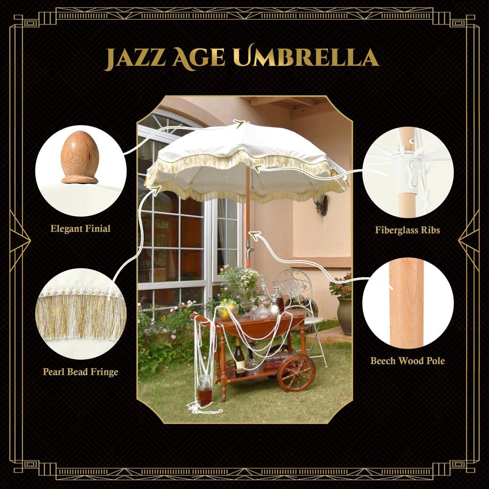 buy patio umbrella fiberglass pole ribs TheLAShop 6 ft 8-Rib Wood Market Umbrella Tilt Fringe Umbrella 5-10yr