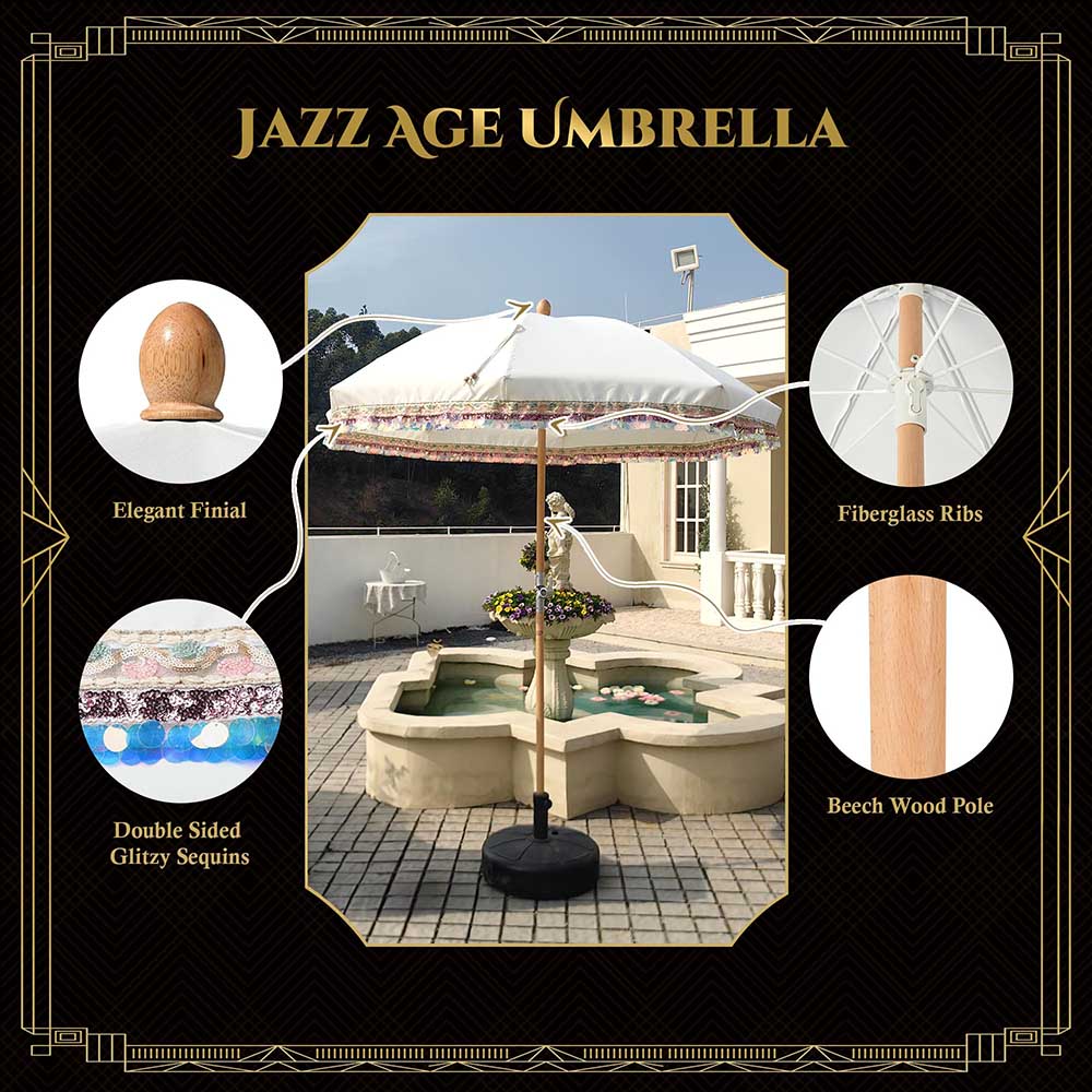 TheLAShop 6 ft 8-Rib Wood Market Umbrella Tilt Fringe