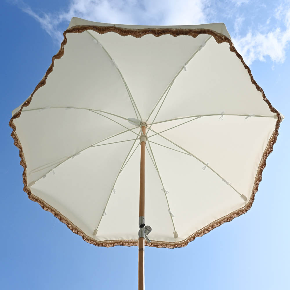 TheLAShop 6 ft 8-Rib Wood Market Umbrella Tilt Fringe