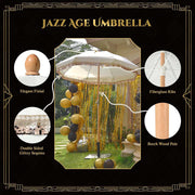 LAGarden 6 ft 8-Rib Wood Tilt Patio Umbrella Jazz Age Gold Sequin