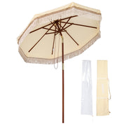 TheLAShop 7 ft 8-Rib Wood Patio Umbrella with Fringe Boho 5-10yr Butter Twisted Root Image