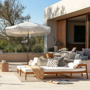 TheLAShop 7 ft 8-Rib Wood Patio Umbrella with Fringe Boho 5-10yr Beige Twisted Fringe Image