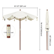 TheLAShop 7 ft 8-Rib Wood Patio Umbrella Boho Beige Fringe