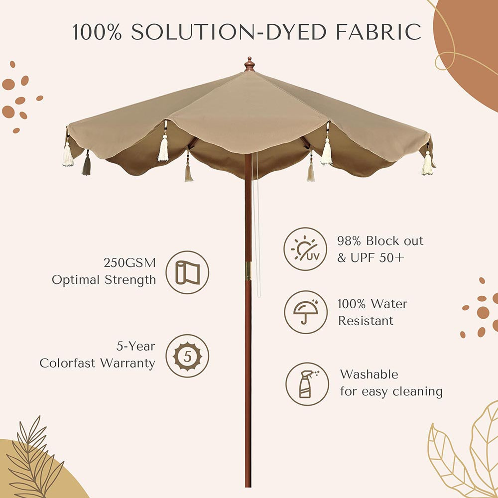TheLAShop 7 ft 8-Rib Wood Patio Umbrella with Fringe Boho 5-10yr