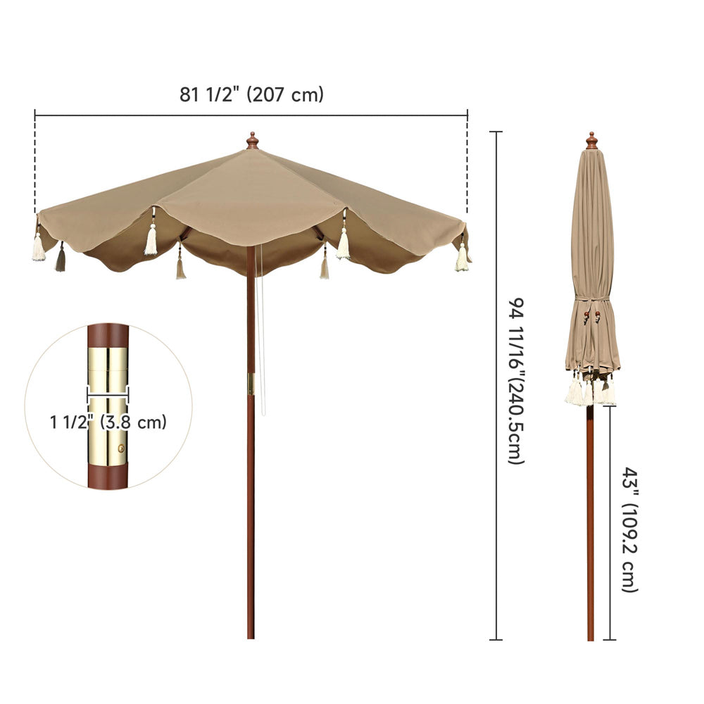 TheLAShop 7 ft 8-Rib Wood Patio Umbrella with Fringe Boho 5-10yr TheLAShop 7 ft 8-Rib Wood Patio Umbrella with Fringe Boho 5-10yr