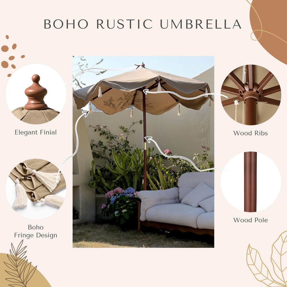 7 foot offset patio umbrella TheLAShop 7 ft 8-Rib Wood Patio Umbrella with Fringe Boho 5-10yr