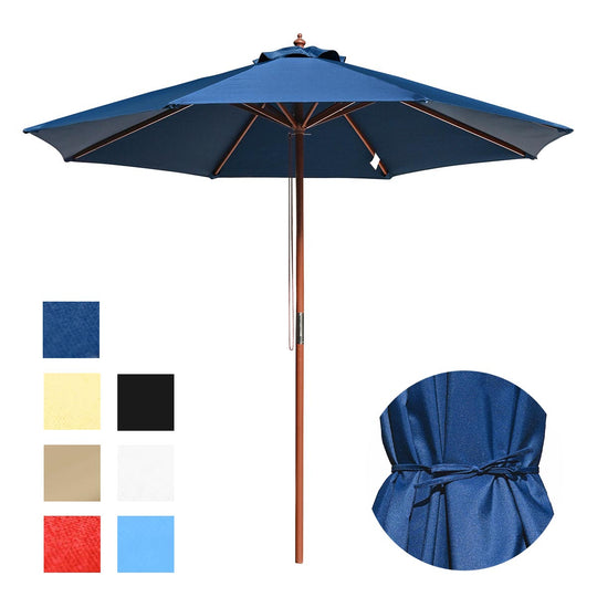 TheLAShop 9ft 8-Rib Wood Market Umbrella for Outdoor Restaurant Garden