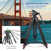 TheLAShop Pro Camera Tripod Kit Video Tripod 71" 3-Stage w/ Fluid Head