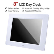 TheLAShop 8" Large Digital LED Day Clock Time Calendar 6-Alarm Color Opt