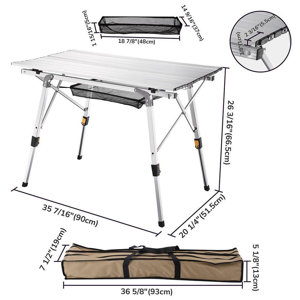 TheLAShop Aluminum Folding Camping Table Rollup Adjustable Height –