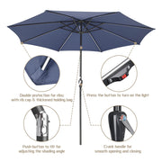 TheLAShop Solar Patio Umbrella Tilt Table Umbrella w/ Lights 9ft 8-Rib