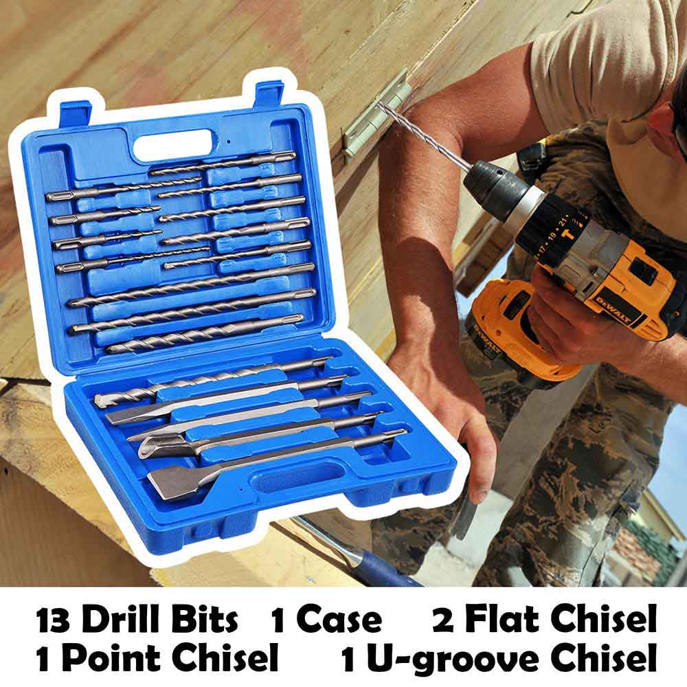 TheLAShop 17pcs SDS Plus Drill Bits & Chisels Set for Rotary Hammer –