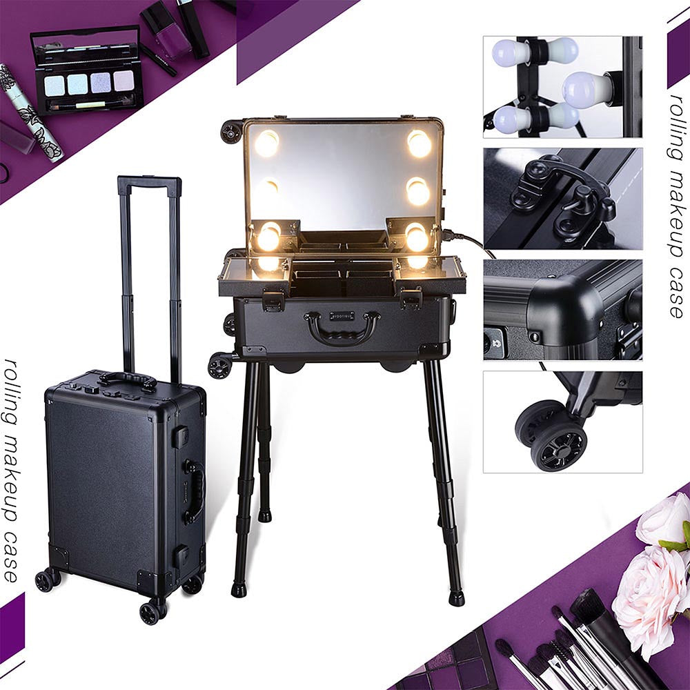 TheLAShop Rolling Makeup Case Nylon w/ 6 Compartments Bags 15x11x21 –