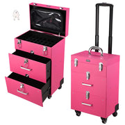 TheLAShop Rolling Makeup Case Nail Artist Case with Drawers Pink