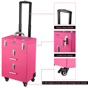 TheLAShop Rolling Makeup Case Nail Artist Case with Drawers Pink