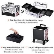 TheLAShop 4in1 Rolling Makeup Case with Keylock Top Clear Train Case