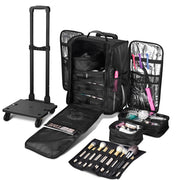 TheLAShop Rolling Makeup Case with Compartments Foldable Removable Trolley