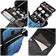 TheLAShop PU Pro Rolling Makeup Case with Trays(8) & Compartments