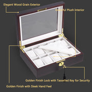TheLAShop Lockable Watch Display Case 12-Slot Glass Top Wooden