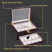 TheLAShop Lockable Watch Case Glass Top Wooden 20 Watch Holders