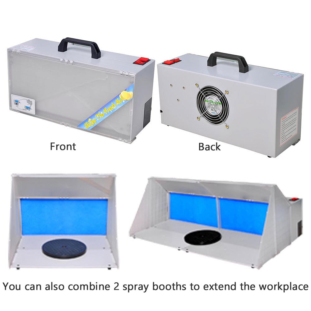 Dual Fans Portable Airbrush Paint Spray Booth Kit w/ 3 LED Light Exhaust  Filter