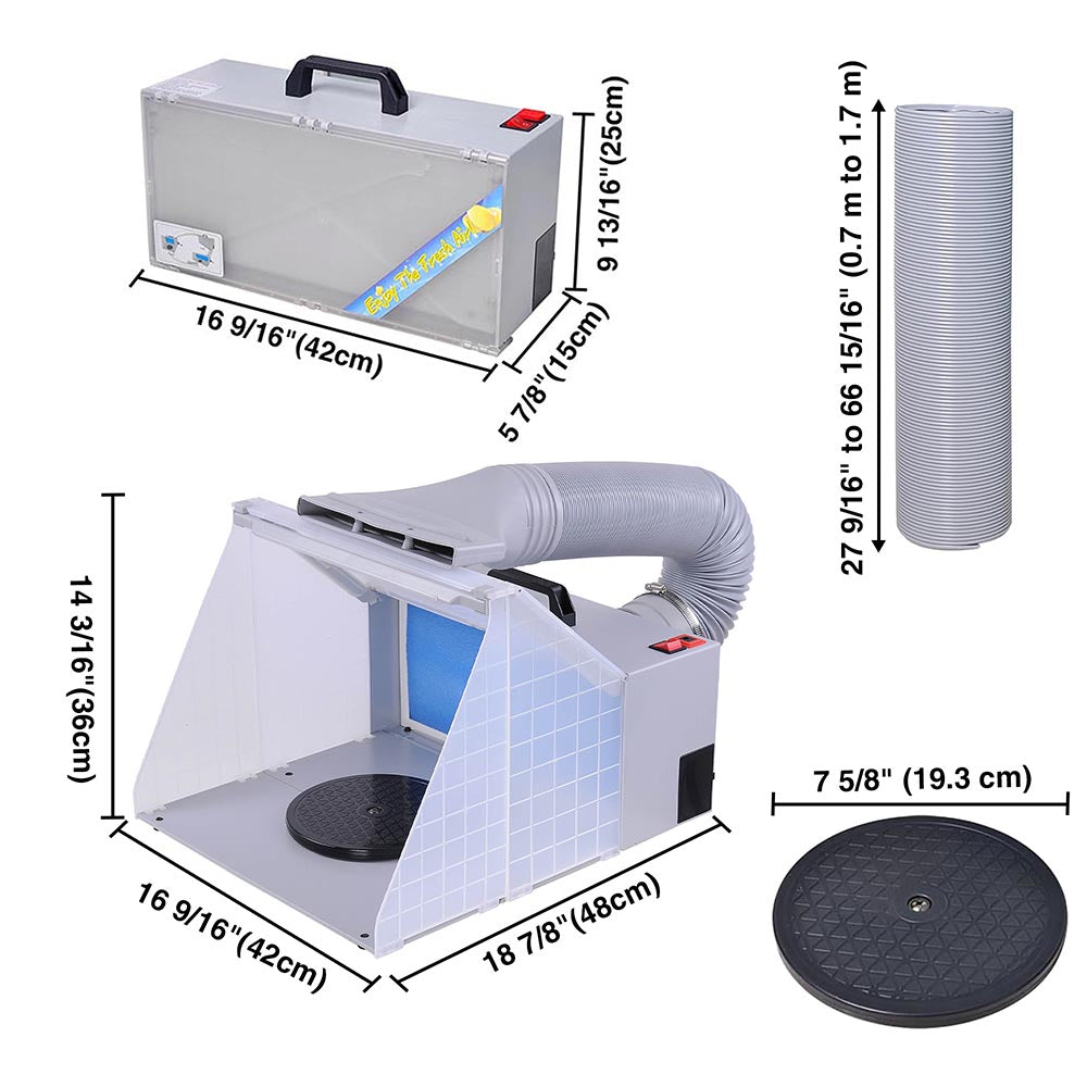 Portable Hobby Airbrush Paint Spray Booth Kit with LED Lights, Turntable,  Powerful Exhaust Fan with Filter & Extension Hose - Spray Painting Projects