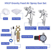 TheLAShop 2 Sprayer HVLP Spray Kit Auto Paint Gavity Feed Silver
