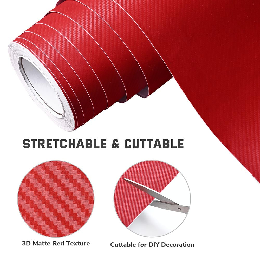 30x120 cm Rouge 3D Fibre de Carbone Vinyle Adhésifs Autocollant Stickers  Voiture Décorations
