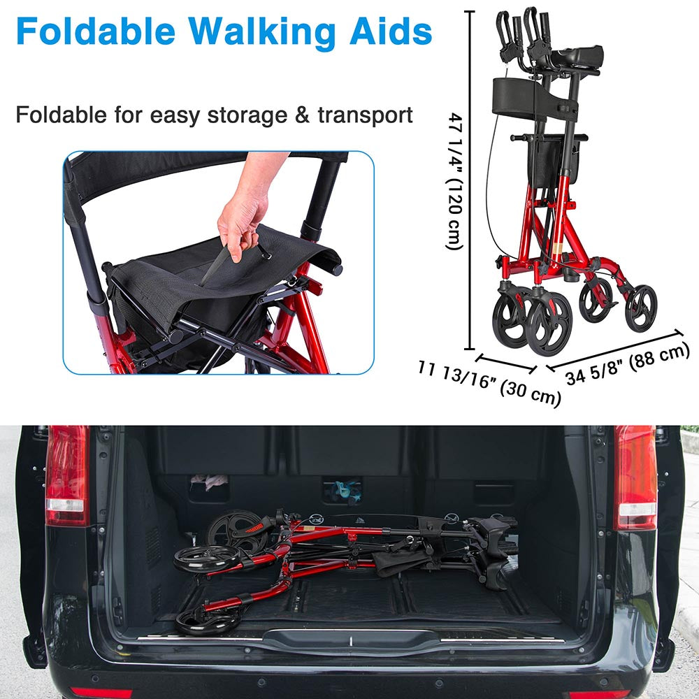 TheLAShop One-Hand Fold Rollator Walker with Footrest Seat