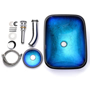 TheLAShop Blue Glass Vessel Sink & Watefall Faucet Set 20x15 in