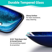 TheLAShop Blue Glass Vessel Sink & Watefall Faucet Set 20x15 in