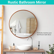 TheLAShop Framed Bathroom Mirror Wall Round Wood-Texture