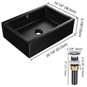 Aquaterior Black Sink Rectangular with Overflow Drain 21x15