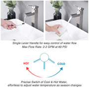 Aquaterior Bathroom Vessel Faucet Hot & Cold 12"H Square